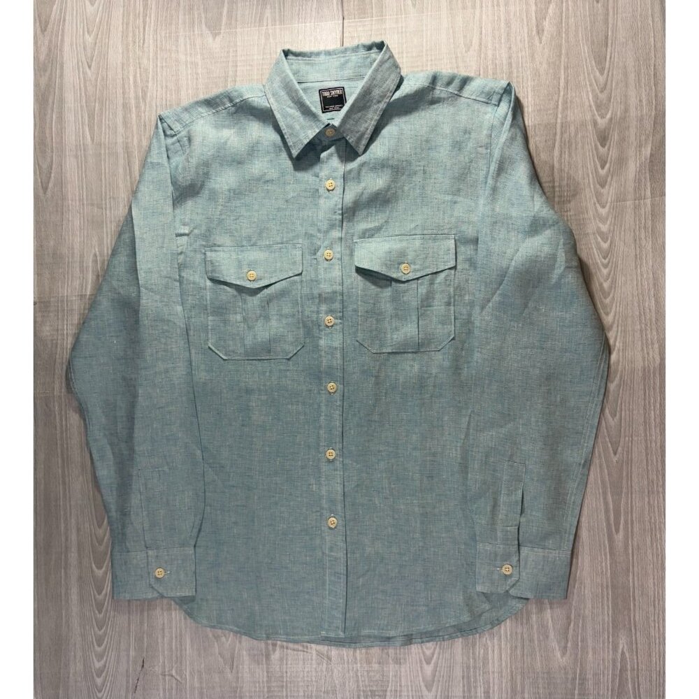 Todd Snyder Two Pockets 100% linen shirt sz M color Teal NWT mspr $188
